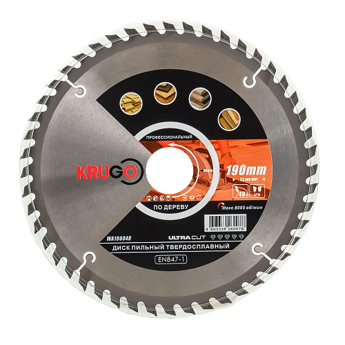 Диск пильный KRUGO ф190х30 z48 дерево WA190048 Диск пильный KRUGO ф190х30 z48 дерево WA190048