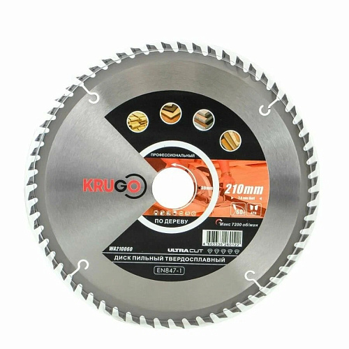 Диск пильный KRUGO ф210х30 z60 дерево WA210060 Диск пильный KRUGO ф210х30 z60 дерево WA210060