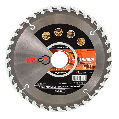 Диск пильный KRUGO ф190х30 z36 дерево WA190036 Диск пильный KRUGO ф190х30 z36 дерево WA190036